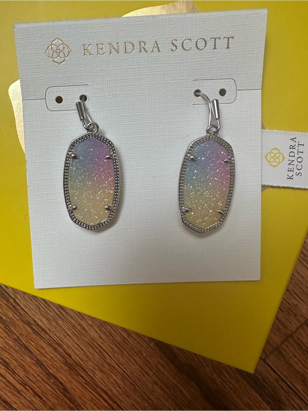NWT Kendra Scott Watercolor Rainbow Druzy Dani Earrings in Silver